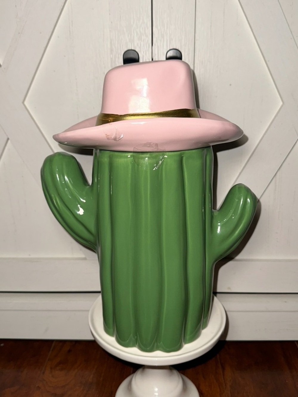 Cactus with Pink Cowgirl Hat Ceramic Cookie Jar Canister
